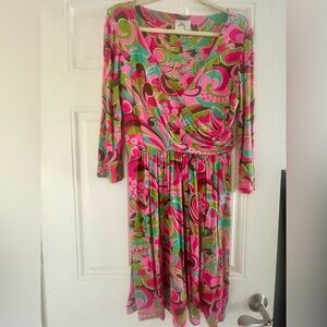 Milly Pink and Green Swirl Long Sleeve Dress